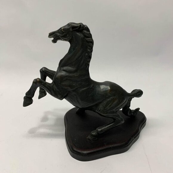Metal Horse 3D Statue Figurine on Wood Base - Picture 5 of 8